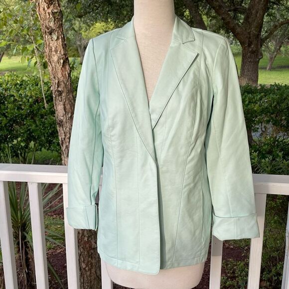Dennis Basso Mint Vegan Snap Front Blazer - Picture 1 of 4